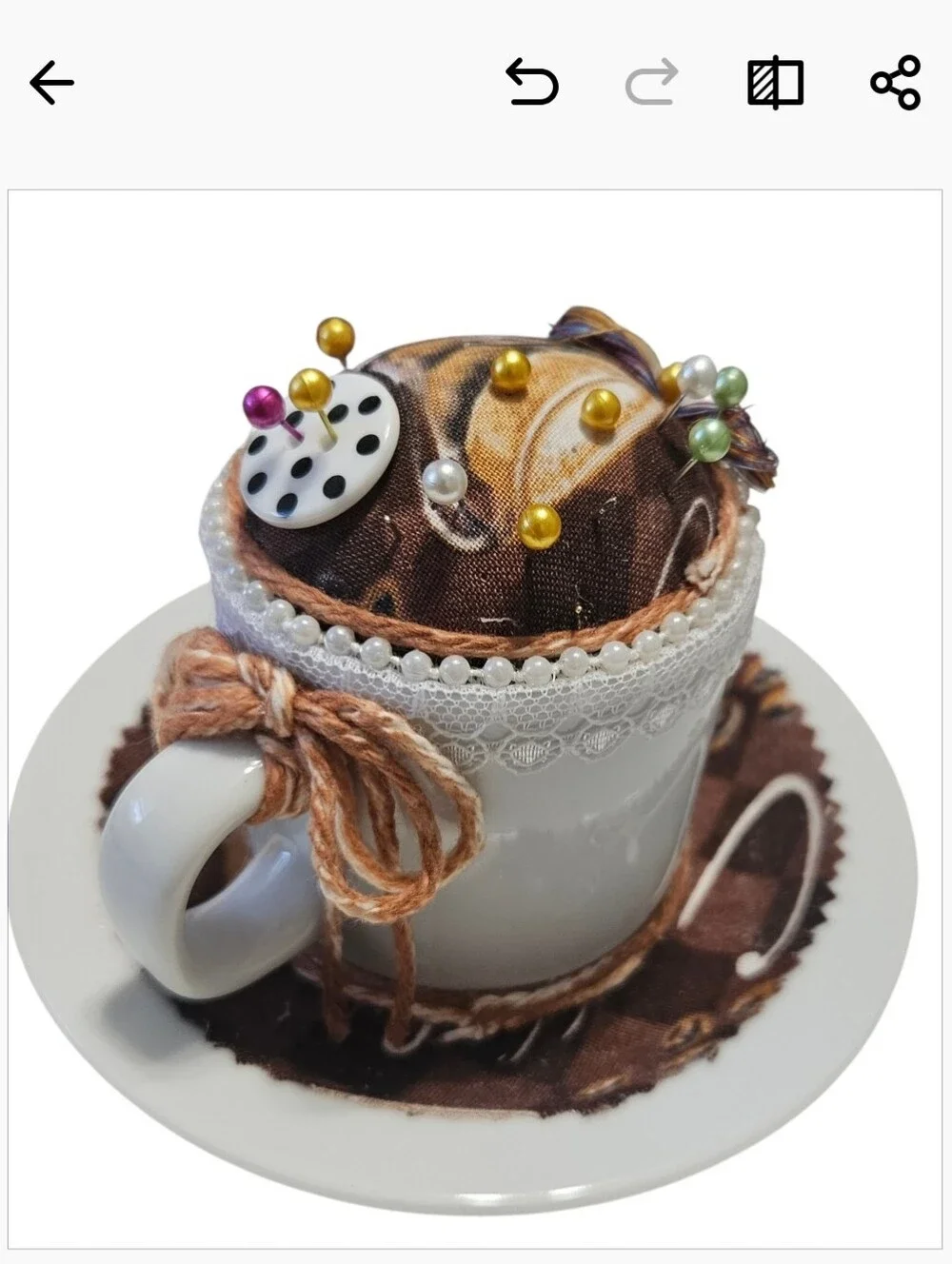 Pier 1 Demitesse Cup, Saucer & Spoon Recycled into  A Pincushion